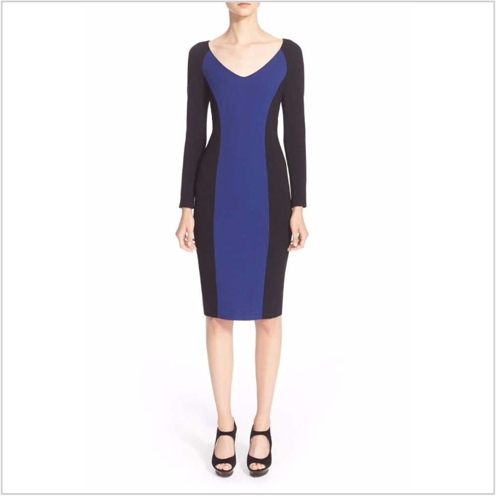 ARMANI Black & Blue Slimming Design MIDI Dress w/ Long Sleeve & Silver Zipper 🖤